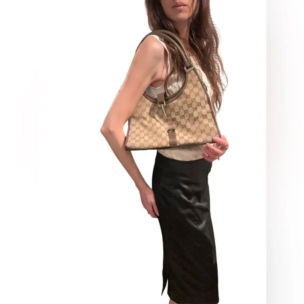 Gucci Brown and Tan Signature Jackie Hobo Bag (missing lock)